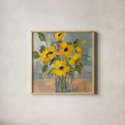 Sunny Floral I by Silvia Vassileva. Shown in a natural wood glass frame for a timeless modern aesthetic. Available as an archival giclee rolled canvas, fine art paper, or poster print. SKU 99711a.
