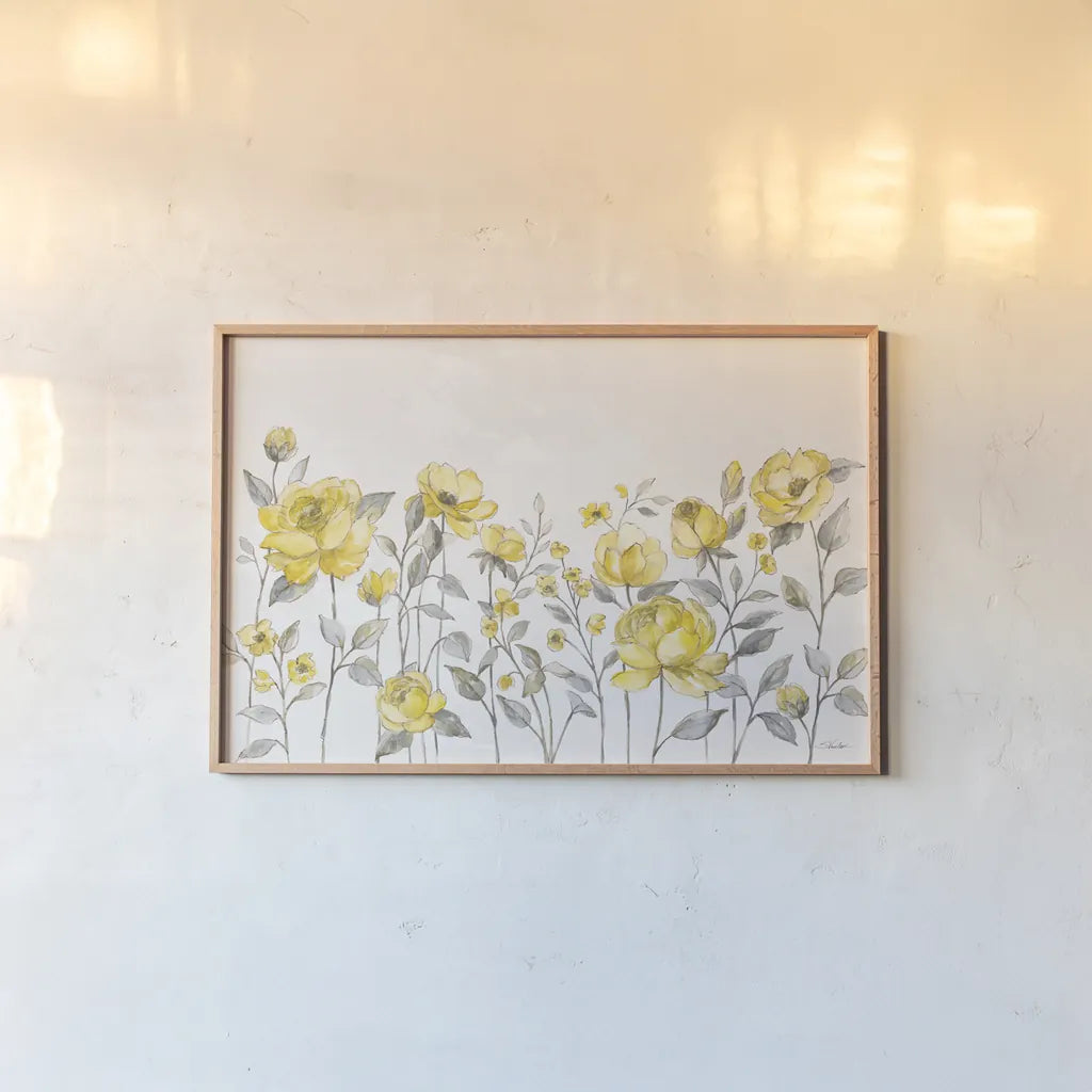 Sunny Roses I No Words by Silvia Vassileva. shown as a paper print in a natural frame. Available as a archival giclee rolled canvas, fine art paper, or poster print. SKU 71450i.