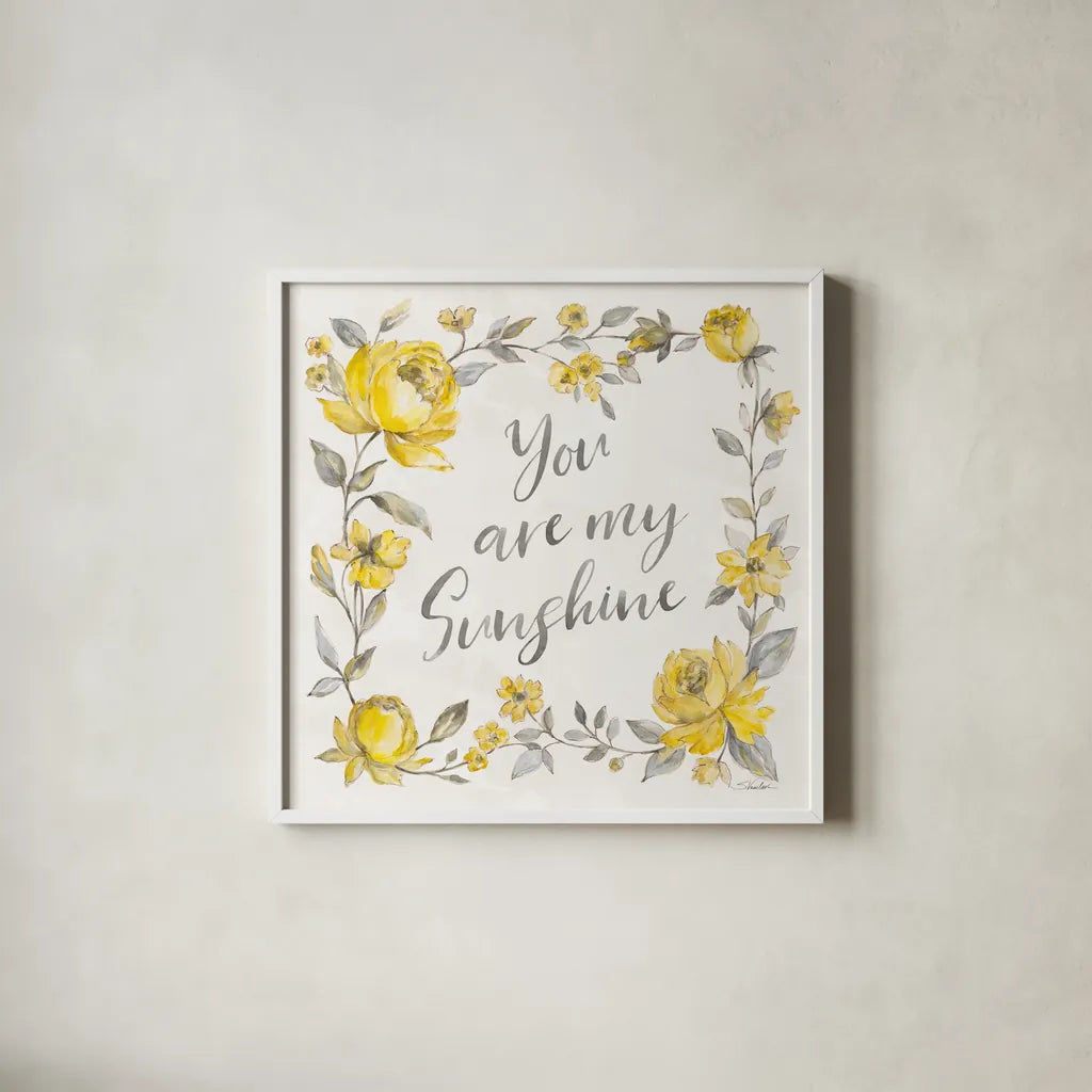 Sunny Roses II by Silvia Vassileva. Shown in a crisp white glass frame for a clean and minimalist style. Available as an archival giclee rolled canvas, fine art paper, or poster print. SKU 71052a.