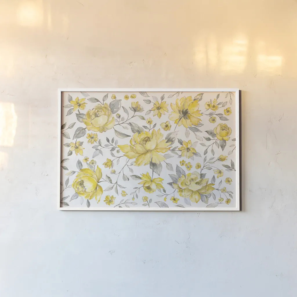 Sunny Roses IV by Silvia Vassileva. shown as a paper print in a white frame. Available as a archival giclee rolled canvas, fine art paper, or poster print. SKU 71054i.