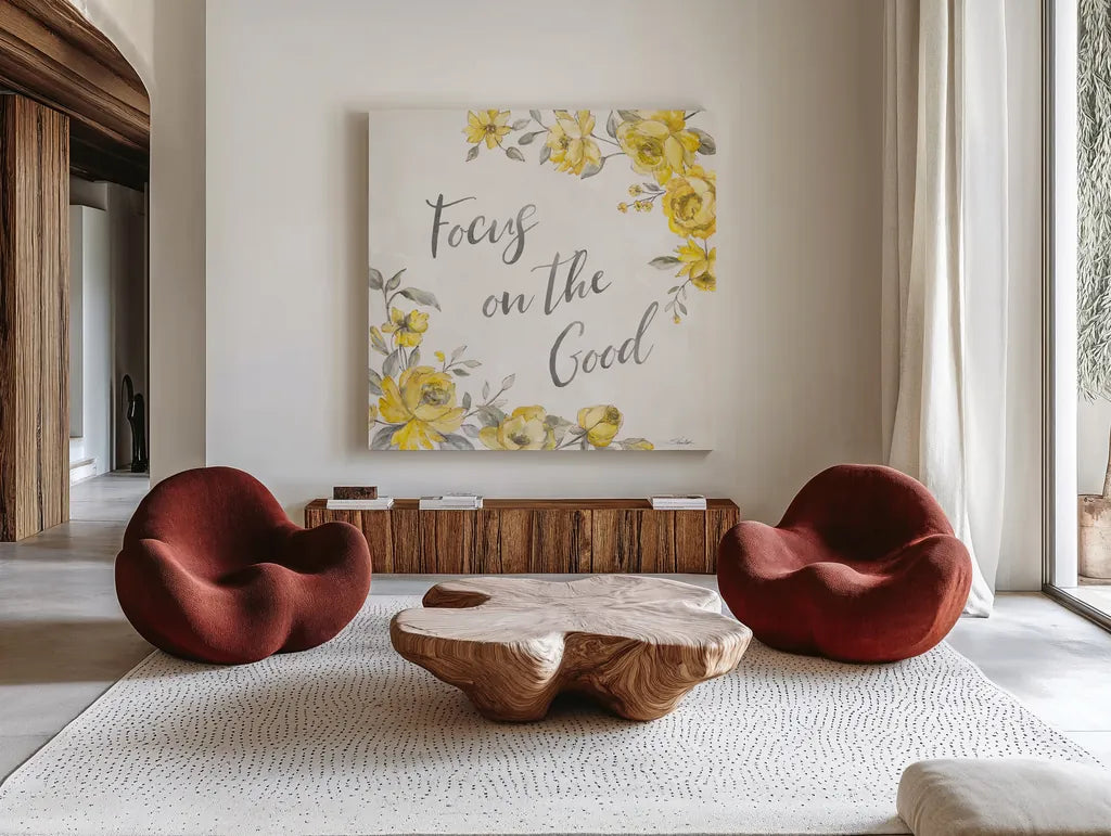 Sunny Roses V by Silvia Vassileva. Shown as extra-large giant wall art in a modern living room. Available as an archival giclee rolled canvas, fine art paper, or poster print. SKU 71055a.