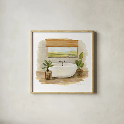 Sunny Spa II by Silvia Vassileva. Shown in a natural wood glass frame for a timeless modern aesthetic. Available as an archival giclee rolled canvas, fine art paper, or poster print. SKU 62198a.