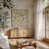 Sunny Window by Silvia Vassileva. Shown in a natural wood frame in a cozy modern living room. Available as an archival giclee rolled canvas, fine art paper, or poster print. SKU 69145a.