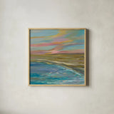 Sunrise Dunes by Silvia Vassileva. Shown in a natural wood glass frame for a timeless modern aesthetic. Available as an archival giclee rolled canvas, fine art paper, or poster print. SKU 67016a.
