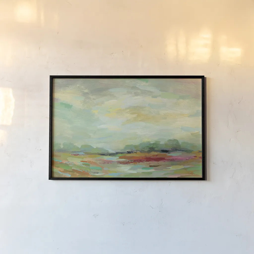 Sunrise Field by Silvia Vassileva. shown as a paper print in a black flame. Available as a archival giclee rolled canvas, fine art paper, or poster print. SKU 27123i.