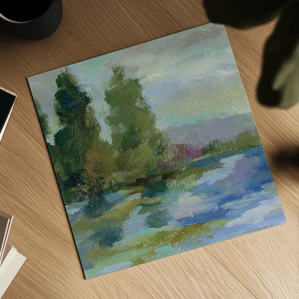 Sunrise at the Lake I by Silvia Vassileva. Shown as a detailed flat fine art print, highlighting archival giclee quality. Available as an archival giclee rolled canvas, fine art paper, or poster print. SKU 20680a.