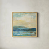 Sunset Beach I by Silvia Vassileva. Shown in a natural wood glass frame for a timeless modern aesthetic. Available as an archival giclee rolled canvas, fine art paper, or poster print. SKU 16048a.