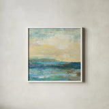 Sunset Beach I by Silvia Vassileva. Shown in a crisp white glass frame for a clean and minimalist style. Available as an archival giclee rolled canvas, fine art paper, or poster print. SKU 16048a.