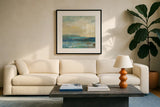 Sunset Beach I by Silvia Vassileva. Displayed in a glass frame with matte in a clean modern living room. Available as an archival giclee rolled canvas, fine art paper, or poster print. SKU 16048a.