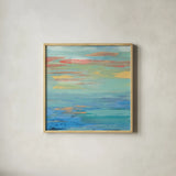 Sunset Beach I Bright by Silvia Vassileva. Shown in a natural wood glass frame for a timeless modern aesthetic. Available as an archival giclee rolled canvas, fine art paper, or poster print. SKU 33629a.