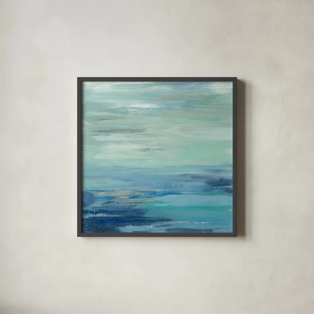 Sunset Beach I no Orange by Silvia Vassileva. Shown in a sleek black glass frame for a contemporary gallery look. Available as an archival giclee rolled canvas, fine art paper, or poster print. SKU 41855a.