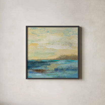 Sunset Beach II by Silvia Vassileva. Shown in a sleek black glass frame for a contemporary gallery look. Available as an archival giclee rolled canvas, fine art paper, or poster print. SKU 16049a.