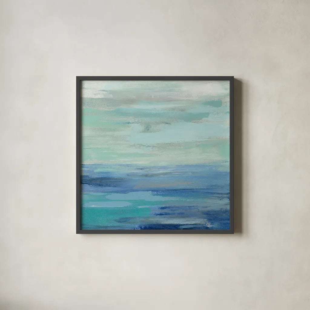 Sunset Beach II no Orange by Silvia Vassileva. Shown in a sleek black glass frame for a contemporary gallery look. Available as an archival giclee rolled canvas, fine art paper, or poster print. SKU 41856a.