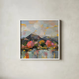 Sunset in April by Silvia Vassileva. Shown in a crisp white glass frame for a clean and minimalist style. Available as an archival giclee rolled canvas, fine art paper, or poster print. SKU 99704a.