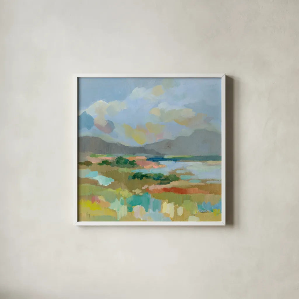 Sunshine by Silvia Vassileva. Shown in a crisp white glass frame for a clean and minimalist style. Available as an archival giclee rolled canvas, fine art paper, or poster print. SKU 84816a.