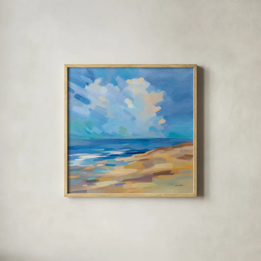 Sunshine Coast by Silvia Vassileva. Shown in a natural wood glass frame for a timeless modern aesthetic. Available as an archival giclee rolled canvas, fine art paper, or poster print. SKU 80861a.
