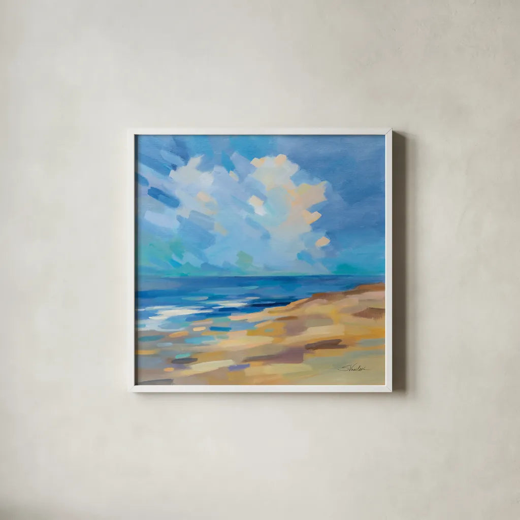Sunshine Coast by Silvia Vassileva. Shown in a crisp white glass frame for a clean and minimalist style. Available as an archival giclee rolled canvas, fine art paper, or poster print. SKU 80861a.