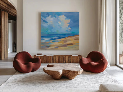 Sunshine Coast by Silvia Vassileva. Shown as extra-large giant wall art in a modern living room. Available as an archival giclee rolled canvas, fine art paper, or poster print. SKU 80861a.