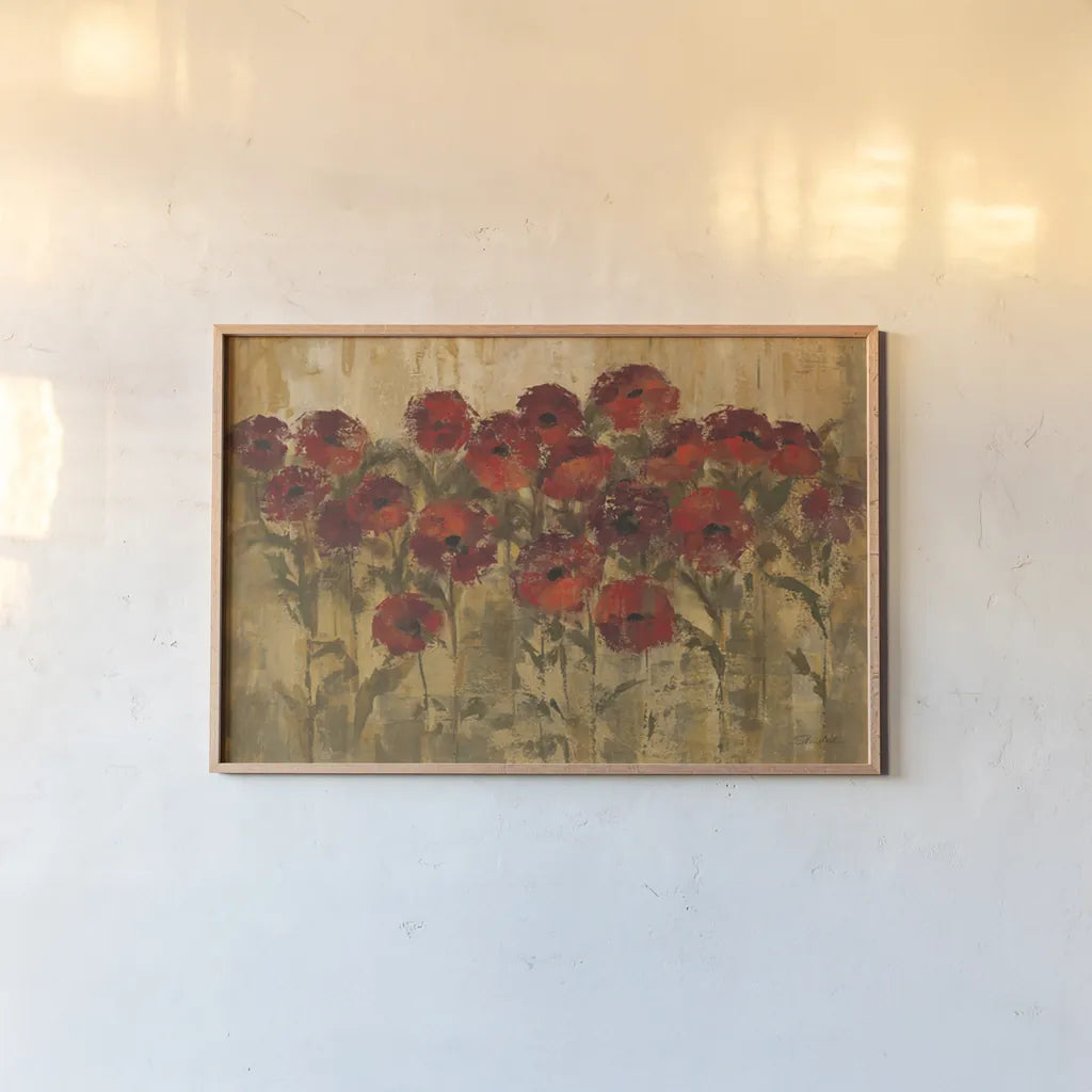 Sunshine Florals by Silvia Vassileva. shown as a paper print in a natural frame. Available as a archival giclee rolled canvas, fine art paper, or poster print. SKU 2713i.