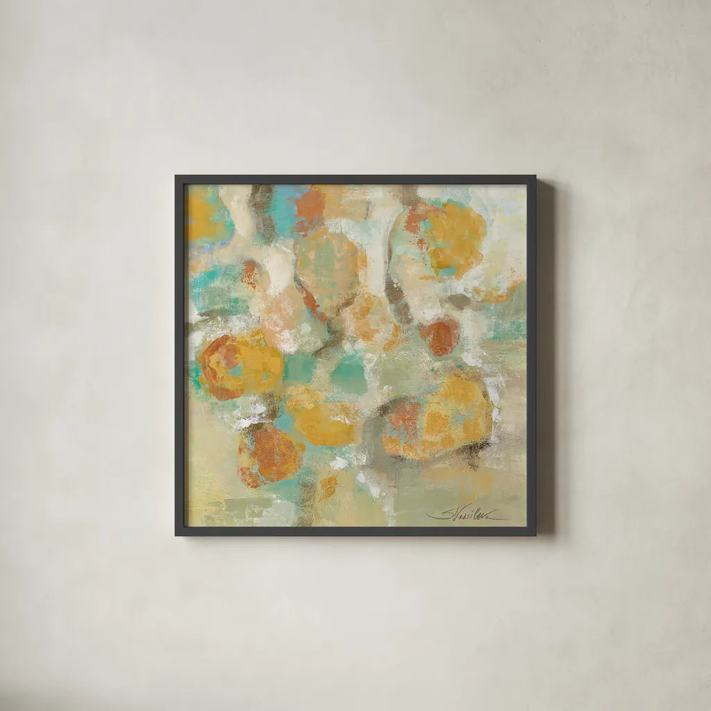 Sunshine Reflections by Silvia Vassileva. Shown in a sleek black glass frame for a contemporary gallery look. Available as an archival giclee rolled canvas, fine art paper, or poster print. SKU 22505a.