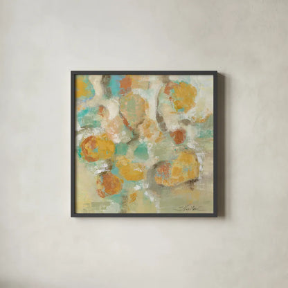 Sunshine Reflections by Silvia Vassileva. Shown in a sleek black glass frame for a contemporary gallery look. Available as an archival giclee rolled canvas, fine art paper, or poster print. SKU 22505a.