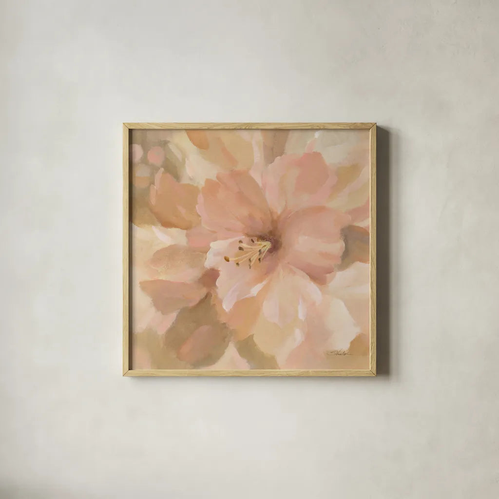 Sweet Boho Flower II by Silvia Vassileva. Shown in a natural wood glass frame for a timeless modern aesthetic. Available as an archival giclee rolled canvas, fine art paper, or poster print. SKU 72109a.