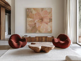 Sweet Boho Flower II by Silvia Vassileva. Shown as extra-large giant wall art in a modern living room. Available as an archival giclee rolled canvas, fine art paper, or poster print. SKU 72109a.
