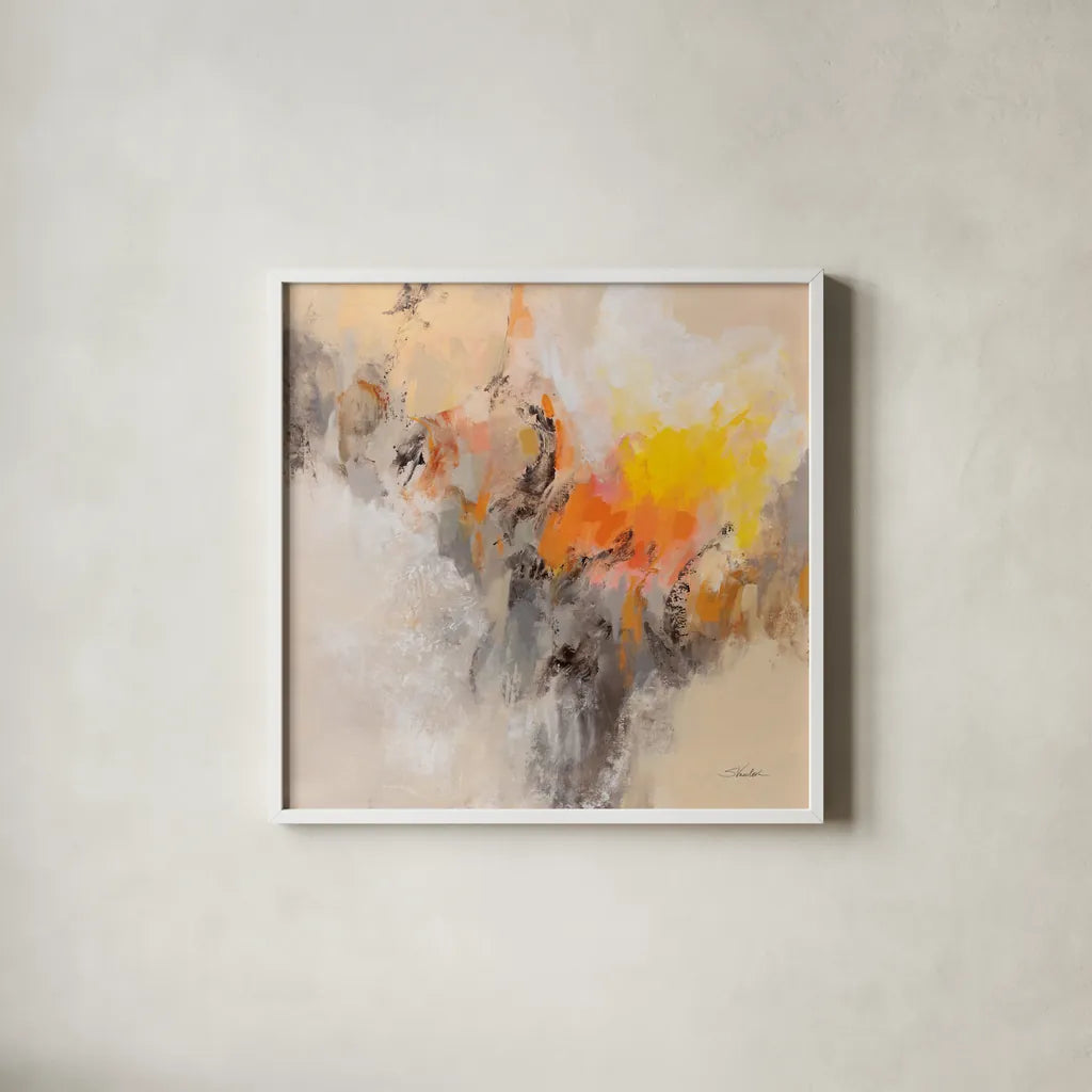 Tangerine Glow by Silvia Vassileva. Shown in a crisp white glass frame for a clean and minimalist style. Available as an archival giclee rolled canvas, fine art paper, or poster print. SKU 86368a.