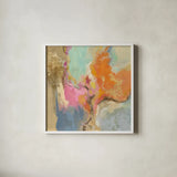 Tangerine Gold Mid Mod by Silvia Vassileva. Shown in a crisp white glass frame for a clean and minimalist style. Available as an archival giclee rolled canvas, fine art paper, or poster print. SKU 65600a.