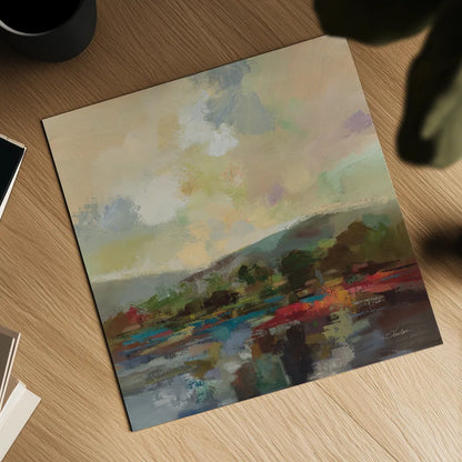 Teal Lake by Silvia Vassileva. Shown as a detailed flat fine art print, highlighting archival giclee quality. Available as an archival giclee rolled canvas, fine art paper, or poster print. SKU 95715a.