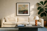 Teal Lake by Silvia Vassileva. Displayed in a glass frame with matte in a clean modern living room. Available as an archival giclee rolled canvas, fine art paper, or poster print. SKU 95715a.