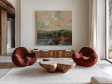 Teal Lake by Silvia Vassileva. Shown as extra-large giant wall art in a modern living room. Available as an archival giclee rolled canvas, fine art paper, or poster print. SKU 95715a.