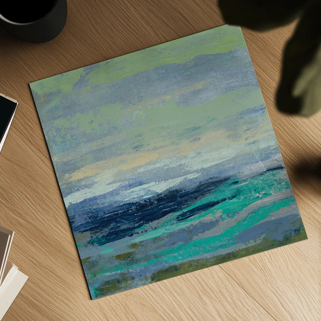 Teal Wave I by Silvia Vassileva. Shown as a detailed flat fine art print, highlighting archival giclee quality. Available as an archival giclee rolled canvas, fine art paper, or poster print. SKU 42185a.