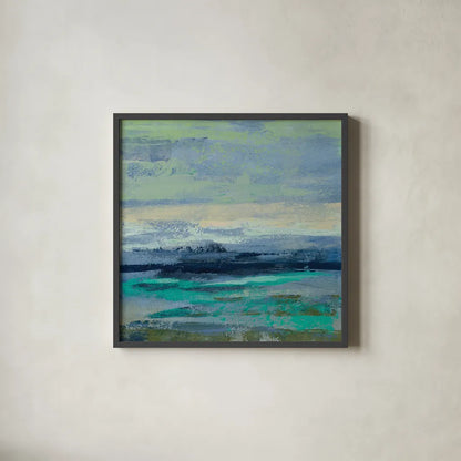 Teal Wave II by Silvia Vassileva. Shown in a sleek black glass frame for a contemporary gallery look. Available as an archival giclee rolled canvas, fine art paper, or poster print. SKU 42186a.