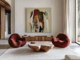 Terracotta Tile II by Silvia Vassileva. Shown as extra-large giant wall art in a modern living room. Available as an archival giclee rolled canvas, fine art paper, or poster print. SKU 69144a.