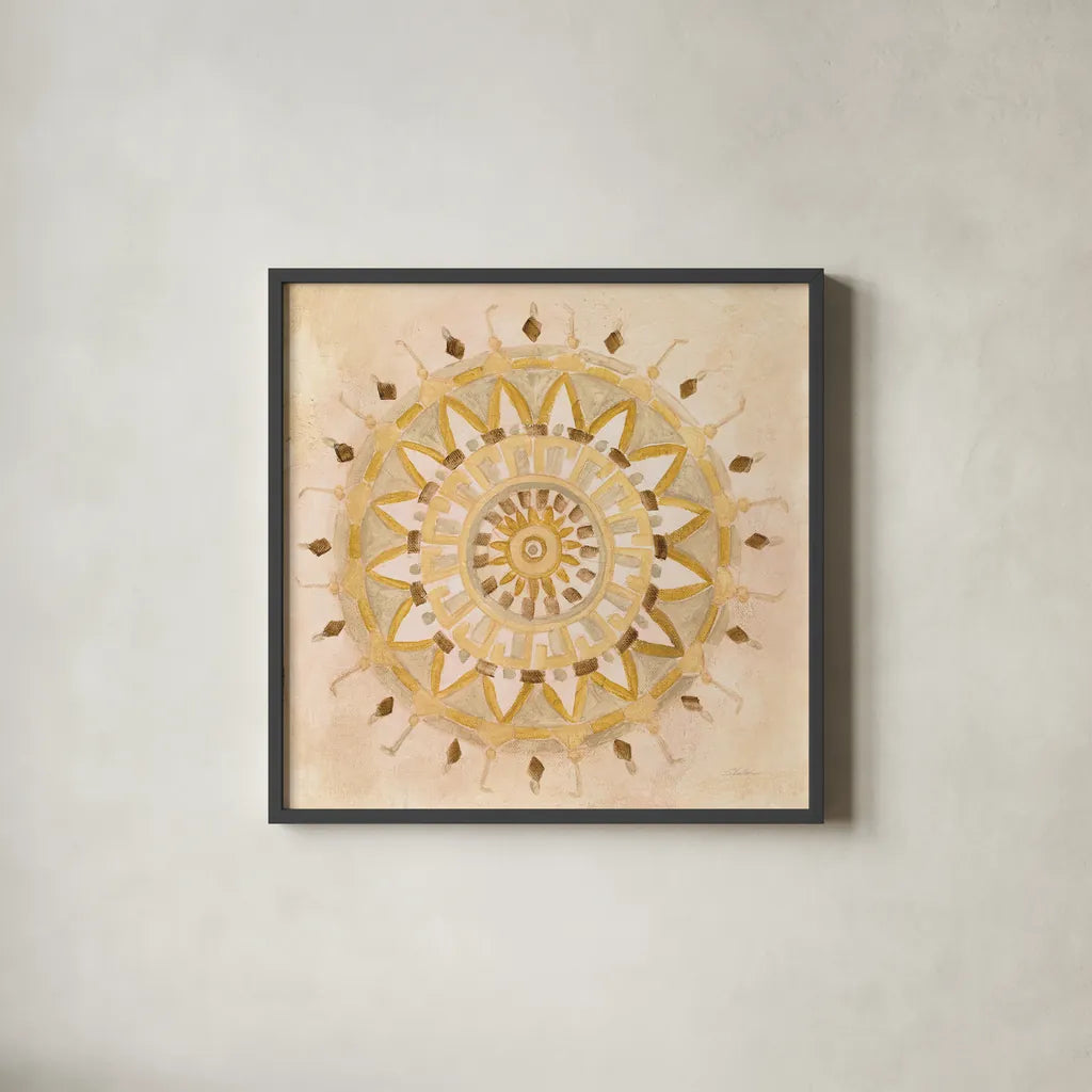Textured Mandala by Silvia Vassileva. Shown in a sleek black glass frame for a contemporary gallery look. Available as an archival giclee rolled canvas, fine art paper, or poster print. SKU 64235a.