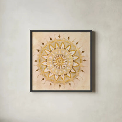 Textured Mandala by Silvia Vassileva. Shown in a sleek black glass frame for a contemporary gallery look. Available as an archival giclee rolled canvas, fine art paper, or poster print. SKU 64235a.