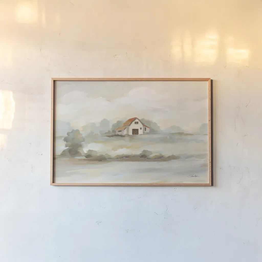The Old Farm Landscape by Silvia Vassileva. shown as a paper print in a natural frame. Available as a archival giclee rolled canvas, fine art paper, or poster print. SKU 74755i.