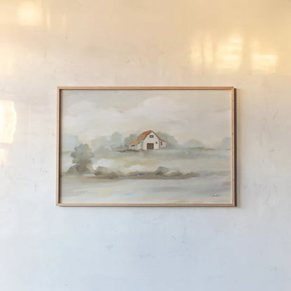 The Old Farm Landscape by Silvia Vassileva. shown as a paper print in a natural frame. Available as a archival giclee rolled canvas, fine art paper, or poster print. SKU 74755i.