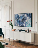Tidal Reflection Crop by Silvia Vassileva. shown as a framed stretched canvas in a living room above a console. Available as a archival giclee rolled canvas, fine art paper, or poster print. SKU 68926i.