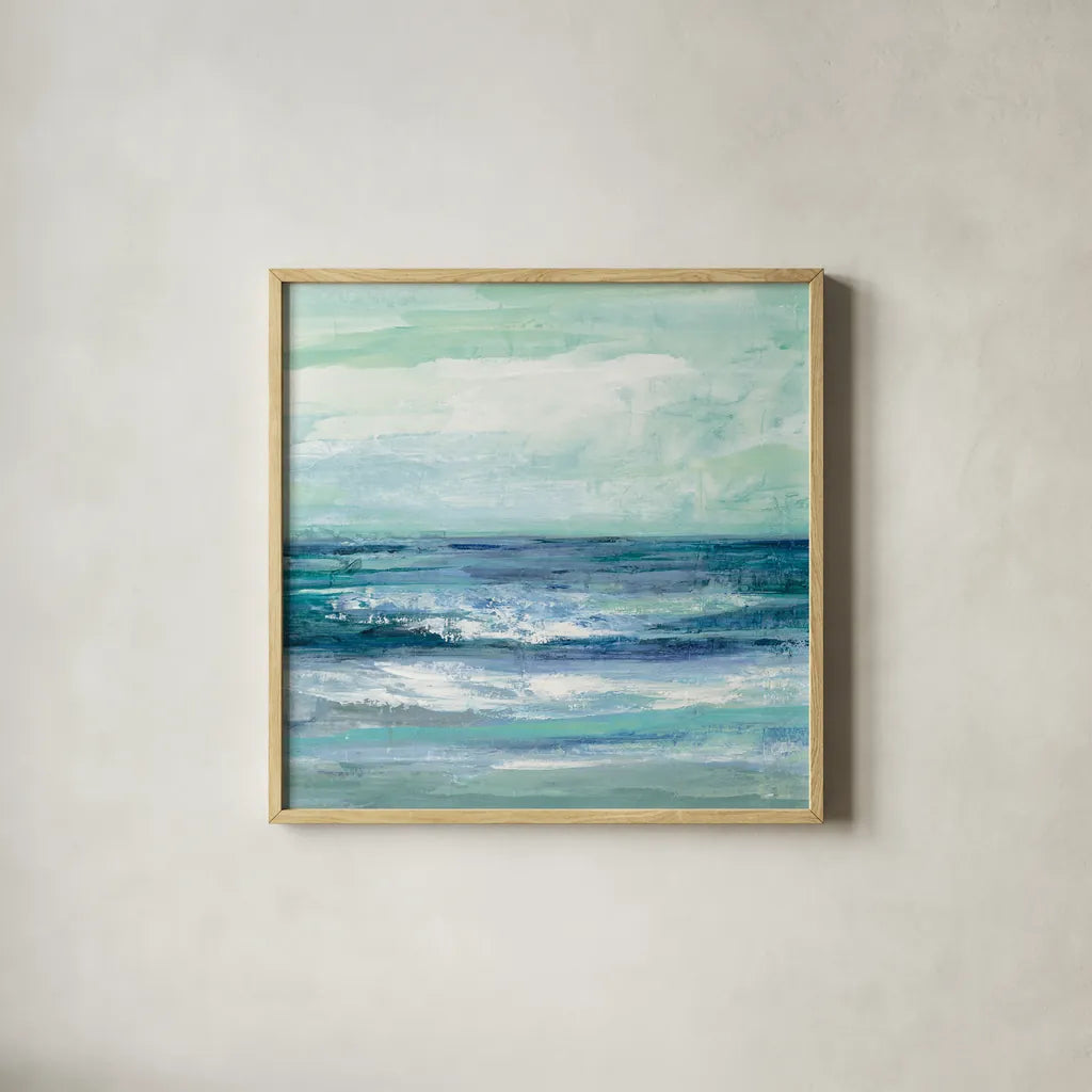 Tide Crop by Silvia Vassileva. Shown in a natural wood glass frame for a timeless modern aesthetic. Available as an archival giclee rolled canvas, fine art paper, or poster print. SKU 17464a.