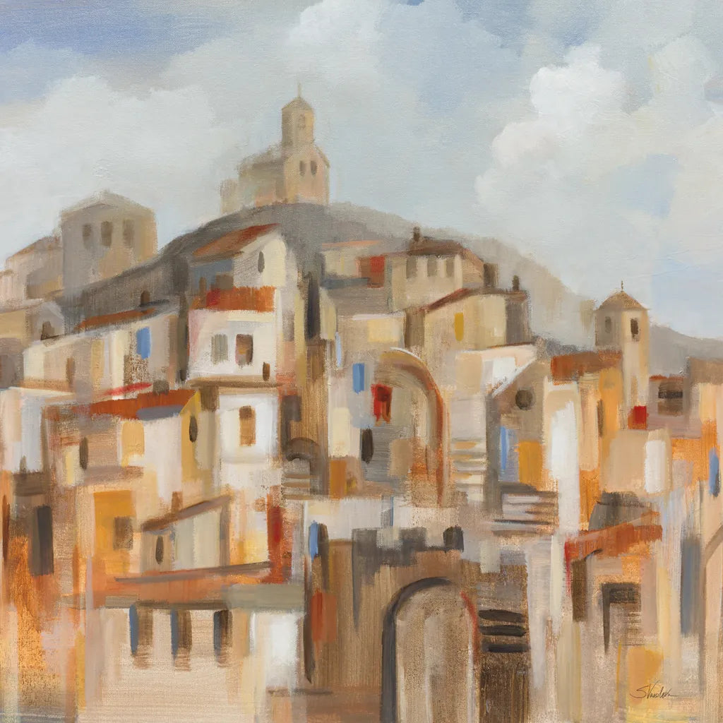 Town on the Hill Sq by Silvia Vassileva. SKU 95753a. Archival Giclee Fine art print for wall decor.