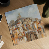 Town on the Hill Sq by Silvia Vassileva. Shown as a detailed flat fine art print, highlighting archival giclee quality. Available as an archival giclee rolled canvas, fine art paper, or poster print. SKU 95753a.