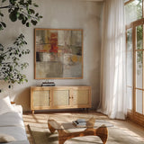 Trajectory by Silvia Vassileva. Shown in a natural wood frame in a cozy modern living room. Available as an archival giclee rolled canvas, fine art paper, or poster print. SKU 10108a.