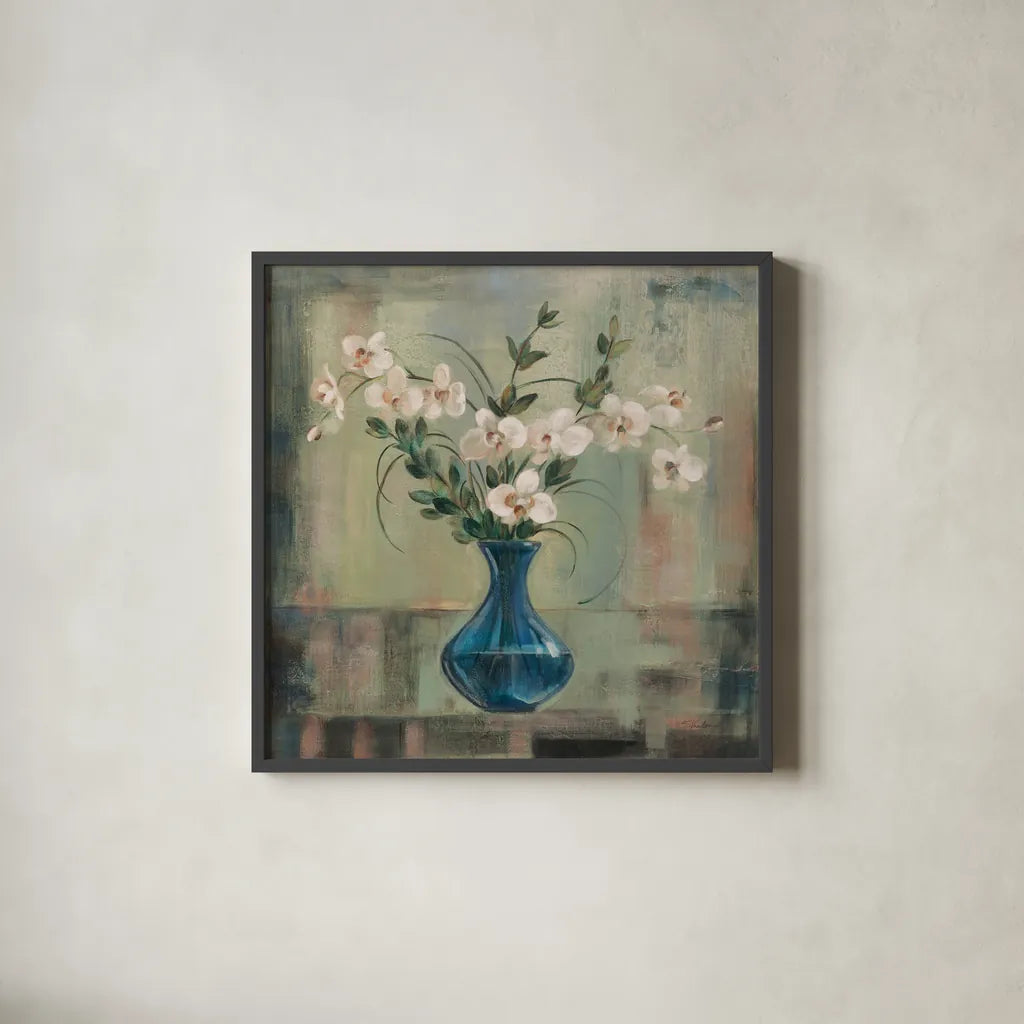 Tranquility I Neutral by Silvia Vassileva. Shown in a sleek black glass frame for a contemporary gallery look. Available as an archival giclee rolled canvas, fine art paper, or poster print. SKU 100547a.