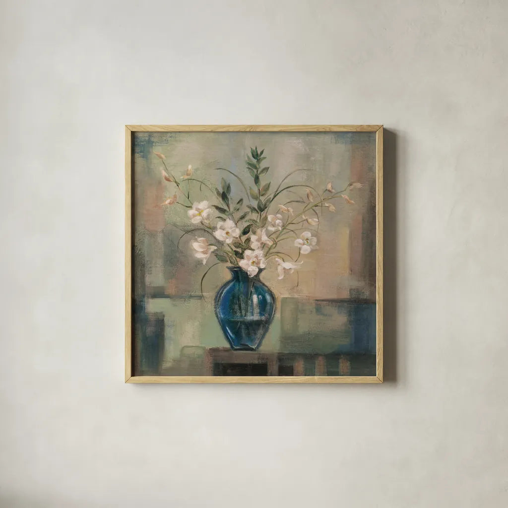 Tranquility II Neutral by Silvia Vassileva. Shown in a natural wood glass frame for a timeless modern aesthetic. Available as an archival giclee rolled canvas, fine art paper, or poster print. SKU 100548a.