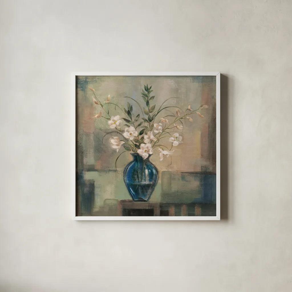 Tranquility II Neutral by Silvia Vassileva. Shown in a crisp white glass frame for a clean and minimalist style. Available as an archival giclee rolled canvas, fine art paper, or poster print. SKU 100548a.