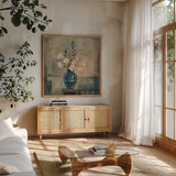 Tranquility II Neutral by Silvia Vassileva. Shown in a natural wood frame in a cozy modern living room. Available as an archival giclee rolled canvas, fine art paper, or poster print. SKU 100548a.