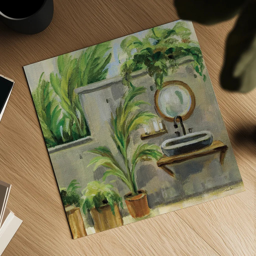 Tropical Bath II by Silvia Vassileva. Shown as a detailed flat fine art print, highlighting archival giclee quality. Available as an archival giclee rolled canvas, fine art paper, or poster print. SKU 83099a.