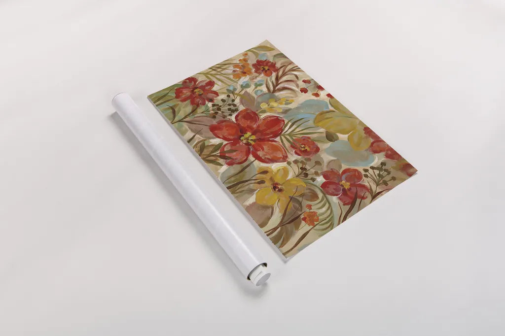 Tropical Flowers by Silvia Vassileva. shown as a rolled paper print. Available as archival giclee rolled canvas, fine art paper, or poster print. SKU 30158i.
